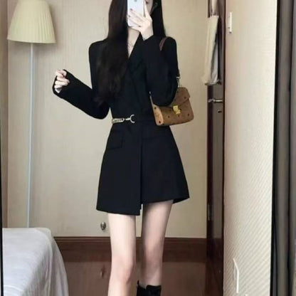 Womens Versatile Black Suit Dress For Fashion
