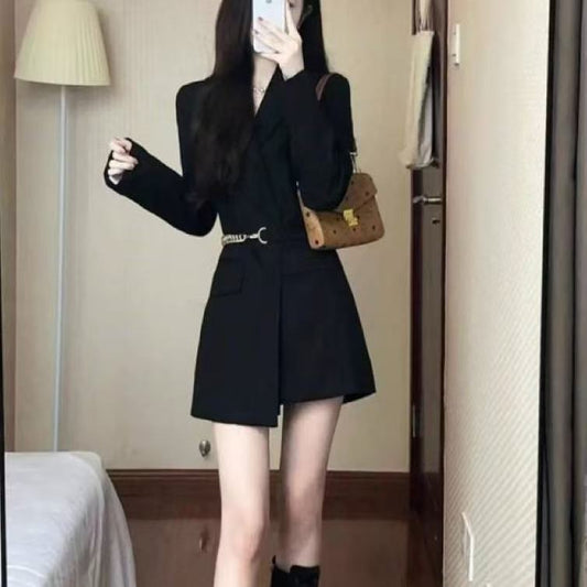 Womens Versatile Black Suit Dress For Fashion