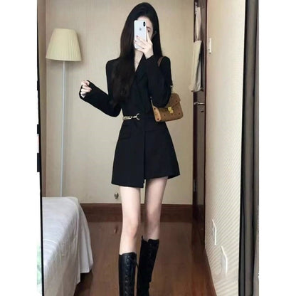 Womens Versatile Black Suit Dress For Fashion