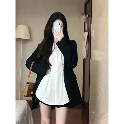 Womens Versatile Black Suit Dress For Fashion